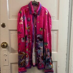 Vintage 90s Versace Women's Vibrant Pink Floral Blouse